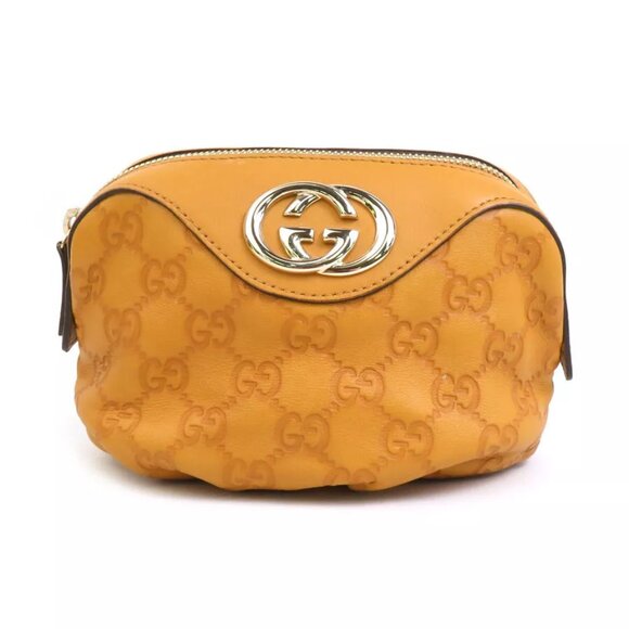 Auth GUCCI Guccissima Pouch Light Brown Leather/Goldtone - - Picture 1 of 10